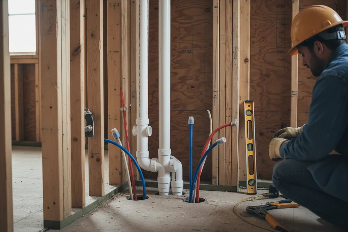 Drain and supply rough-in during Leak Detection in Avery Island
